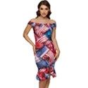 Us presidential election colorful vibrant pattern design  Off Shoulder Ruffle Split Hem Bodycon Dress View1