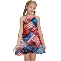 Us Presidential Election Colorful Vibrant Pattern Design  Kids  Halter Collar Waist Tie Chiffon Dress by dflcprintsclothing