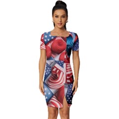 Us Presidential Election Colorful Vibrant Pattern Design  Fitted Knot Split End Bodycon Dress by dflcprintsclothing