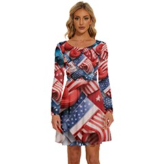 Us Presidential Election Colorful Vibrant Pattern Design  Long Sleeve Wide Neck Velvet Dress