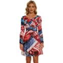 Us presidential election colorful vibrant pattern design  Long Sleeve Wide Neck Velvet Dress View1