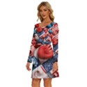 Us presidential election colorful vibrant pattern design  Long Sleeve Wide Neck Velvet Dress View2