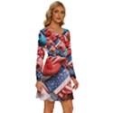 Us presidential election colorful vibrant pattern design  Long Sleeve Wide Neck Velvet Dress View3