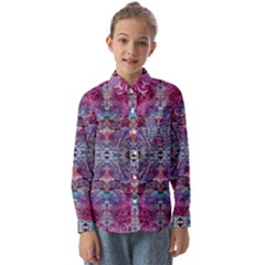 Fuchsia Blend June Kids  Long Sleeve Shirt by kaleidomarblingart