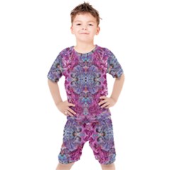 Fuchsia Blend June Kids  T-shirt And Shorts Set by kaleidomarblingart