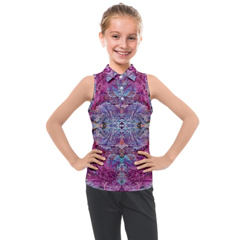 Fuchsia Blend June Kids  Sleeveless Polo T-shirt by kaleidomarblingart