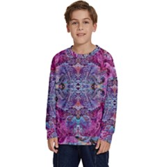 Fuchsia Blend June Kids  Crewneck Sweatshirt by kaleidomarblingart