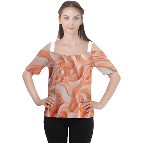 Peach Fuzz Elegant Print Abstract Design Cutout Shoulder T-shirt by dflcprintsclothing