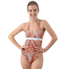 Peach Fuzz Elegant Print Abstract Design Halter Cut-out One Piece Swimsuit by dflcprintsclothing