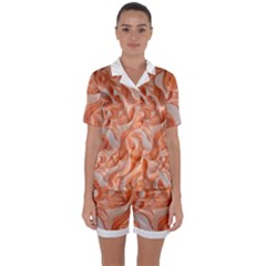 Peach Fuzz Elegant Print Abstract Design Satin Short Sleeve Pajamas Set by dflcprintsclothing