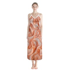 Peach Fuzz Elegant Print Abstract Design Button Up Chiffon Maxi Dress