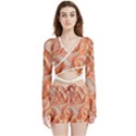 Peach Fuzz Elegant Print Abstract Design Velvet Wrap Crop Top and Shorts Set View1