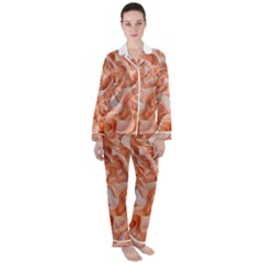 Peach Fuzz Elegant Print Abstract Design Women s Long Sleeve Satin Pajamas Set	