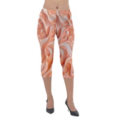 Peach Fuzz Elegant Print Abstract Design Lightweight Velour Capri Leggings  by dflcprintsclothing