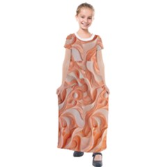 Peach Fuzz Elegant Print Abstract Design Kids  Short Sleeve Maxi Dress by dflcprintsclothing