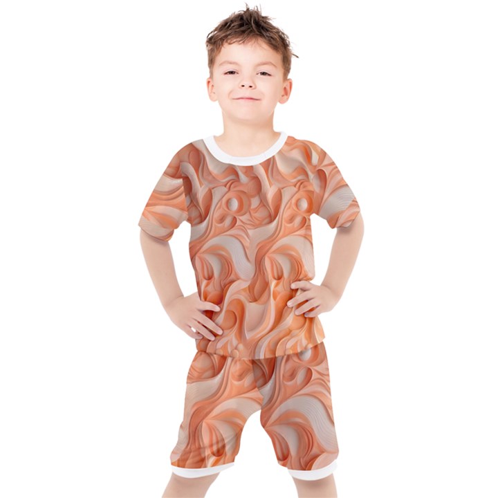 Peach Fuzz Elegant Print Abstract Design Kids  T-Shirt and Shorts Set