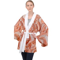 Peach Fuzz Elegant Print Abstract Design Long Sleeve Velvet Kimono  by dflcprintsclothing