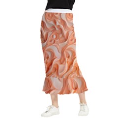 Peach Fuzz Elegant Print Abstract Design Maxi Fishtail Chiffon Skirt by dflcprintsclothing