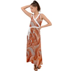 Peach Fuzz Elegant Print Abstract Design V-neck Chiffon Maxi Dress by dflcprintsclothing