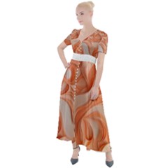 Peach Fuzz Elegant Print Abstract Design Button Up Short Sleeve Maxi Dress by dflcprintsclothing