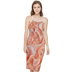 Peach Fuzz Elegant Print Abstract Design Bodycon Cross Back Summer Dress