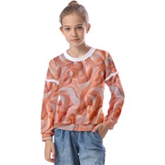 Peach Fuzz Elegant Print Abstract Design Kids  Long Sleeve T-shirt With Frill 