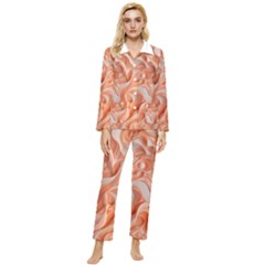 Peach Fuzz Elegant Print Abstract Design Womens  Long Sleeve Velvet Pocket Pajamas Set by dflcprintsclothing