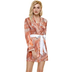 Peach Fuzz Elegant Print Abstract Design Long Sleeve Satin Robe by dflcprintsclothing