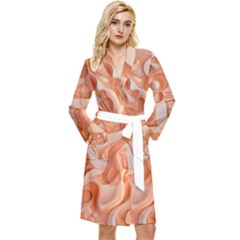 Peach Fuzz Elegant Print Abstract Design Long Sleeve Velvet Robe by dflcprintsclothing