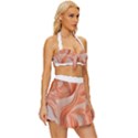 Peach Fuzz Elegant Print Abstract Design Vintage Style Bikini Top and Skirt Set  View3