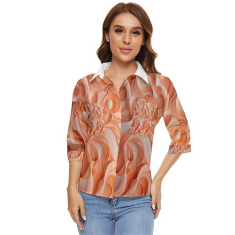 Peach Fuzz Elegant Print Abstract Design Women s Quarter Sleeve Pocket Shirt by dflcprintsclothing