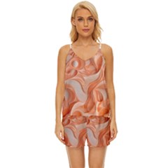 Peach Fuzz Elegant Print Abstract Design V-neck Satin Pajamas Set by dflcprintsclothing