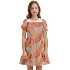 Peach Fuzz Elegant Print Abstract Design Kids  Puff Sleeved Dress by dflcprintsclothing