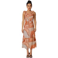 Peach Fuzz Elegant Print Abstract Design Tie-strap Tiered Midi Chiffon Dress