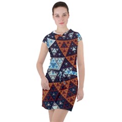 Fractal Triangle Geometric Abstract Pattern Drawstring Hooded Dress by Cemarart