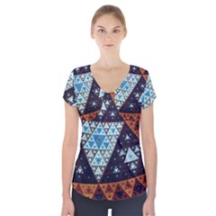 Fractal Triangle Geometric Abstract Pattern Short Sleeve Front Detail Top by Cemarart