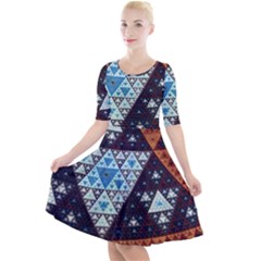 Fractal Triangle Geometric Abstract Pattern Quarter Sleeve A-line Dress by Cemarart