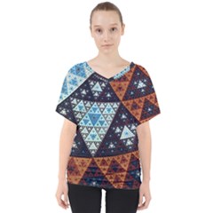 Fractal Triangle Geometric Abstract Pattern V-neck Dolman Drape Top by Cemarart