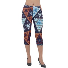 Fractal Triangle Geometric Abstract Pattern Lightweight Velour Capri Leggings  by Cemarart