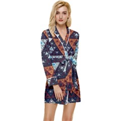 Fractal Triangle Geometric Abstract Pattern Long Sleeve Satin Robe by Cemarart