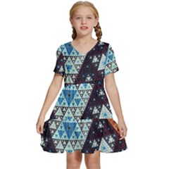 Fractal Triangle Geometric Abstract Pattern Kids  Short Sleeve Tiered Mini Dress by Cemarart