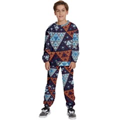 Fractal Triangle Geometric Abstract Pattern Kids  Sweatshirt Set by Cemarart