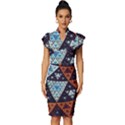 Fractal Triangle Geometric Abstract Pattern Vintage Frill Sleeve V-Neck Bodycon Dress View1