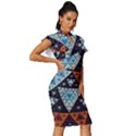 Fractal Triangle Geometric Abstract Pattern Vintage Frill Sleeve V-Neck Bodycon Dress View3