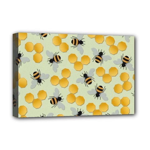 Bees Pattern Honey Bee Bug Honeycomb Honey Beehive Deluxe Canvas 18  X 12  (stretched) by Bedest