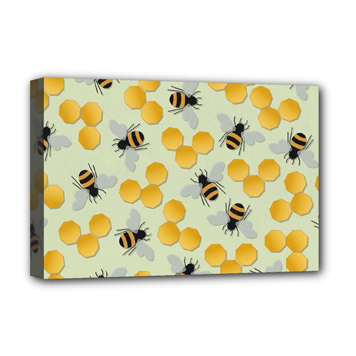 Bees Pattern Honey Bee Bug Honeycomb Honey Beehive Deluxe Canvas 18  x 12  (Stretched)