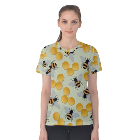 Bees Pattern Honey Bee Bug Honeycomb Honey Beehive Women s Cotton T-shirt by Bedest