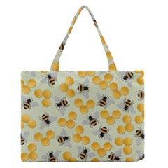 Bees Pattern Honey Bee Bug Honeycomb Honey Beehive Zipper Medium Tote Bag by Bedest