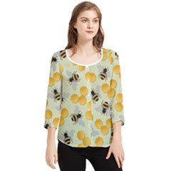 Bees Pattern Honey Bee Bug Honeycomb Honey Beehive Chiffon Quarter Sleeve Blouse by Bedest