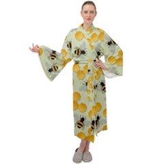 Bees Pattern Honey Bee Bug Honeycomb Honey Beehive Maxi Velvet Kimono by Bedest